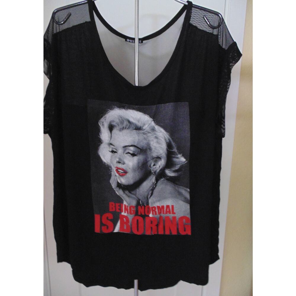 Vtg Marilyn Monroe Glimmer Graphic Rave Top Mesh Shoulder Party Shirt Women's !X